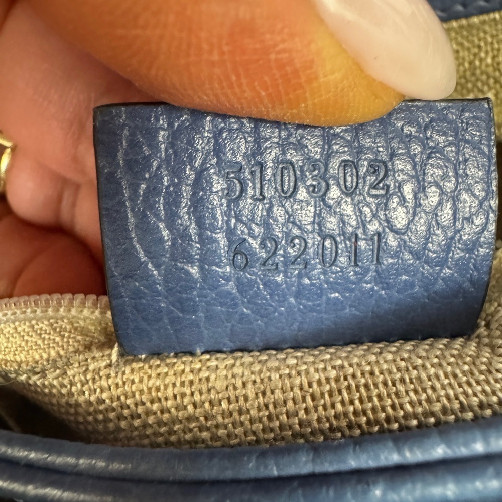 Gucci GG Interlocking Navy Leather Satchel with Gold Chain Made in Italy - Picture 12 of 15